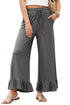 Pull On Elastic High Waist Drawstring Pocket Ruffle Hem Wide Leg Pants
